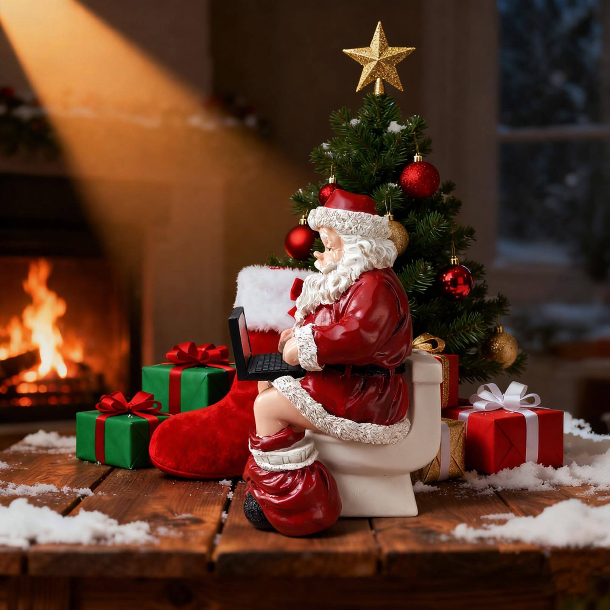 Alt View 3. Paradigms Interiors - Funny Santa On Toilet With Laptop Figurine Christmas Decorations Claus Statue Holiday Desk Decor Hilarious ... - Default.