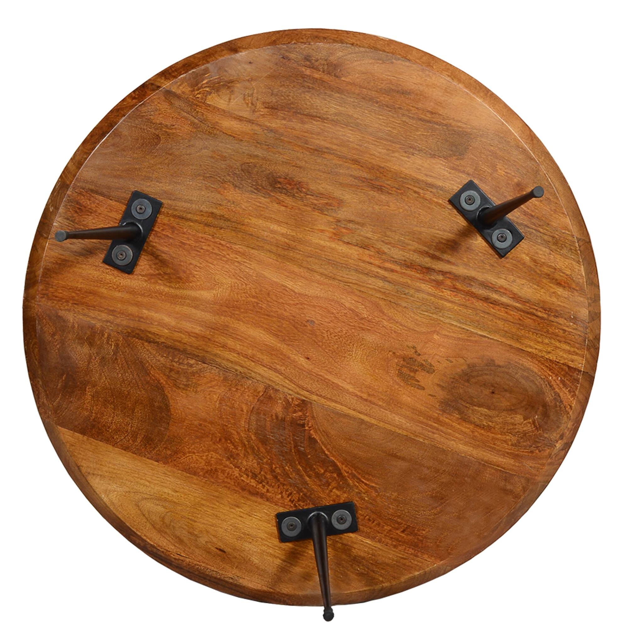Alt View 4. Manhattan Lane - Gia Round Mango Wood Coffee Table With Splayed Metal Legs - Brown and Black.