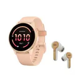 Garmin - vivoactive 6 GPS Smartwatch (Metallic Pink Dawn) with Wireless Earbuds - Black - (2025)