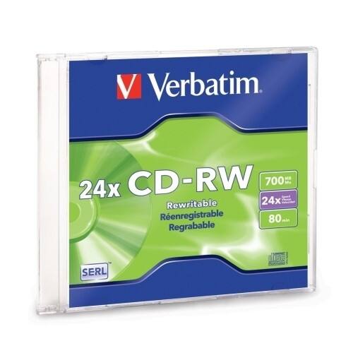 Front Standard. Verbatim - CD Rewritable Media - CD-RW - 24x - 700 MB - 1 Pack Slim Case.