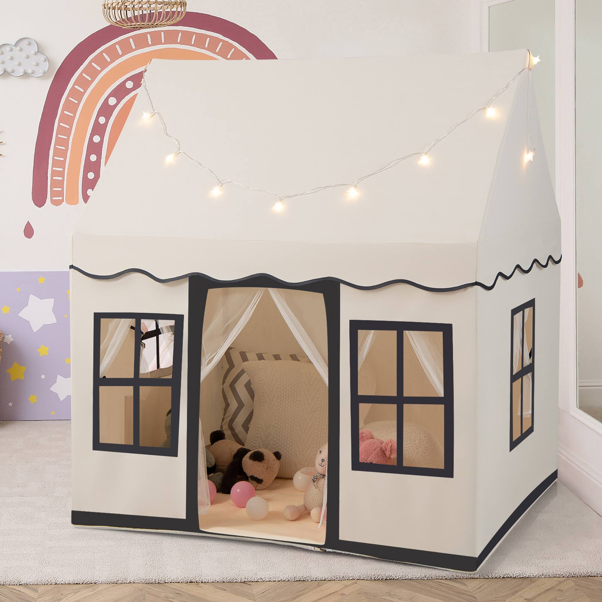 Alt View 9. Costway - Costway Kids Play Castle Tent Large Playhouse Toys Gifts w/ Star Lights Washable Mat - Beige.