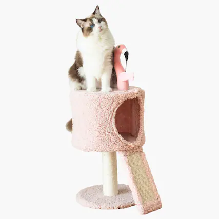 Front. Catry - Flamingo 29" Cat Tree with Replaceable Posts, Sisal Scratching Ramp - Pink.