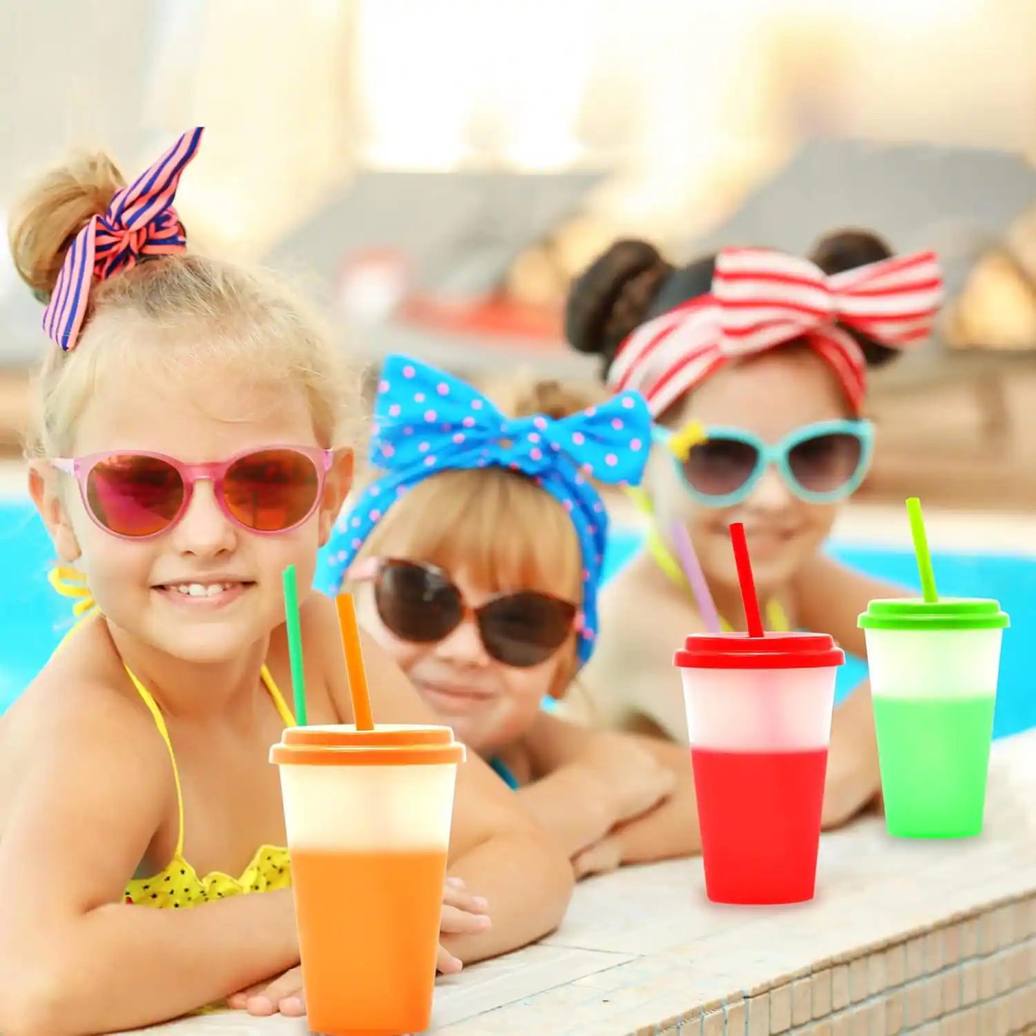 Alt View 1. PARKER SLATER - 10-pack 12oz color changing plastic tumblers with lids and straws, reusable leak-proof party cups for kids' drinks. - Multicolor.