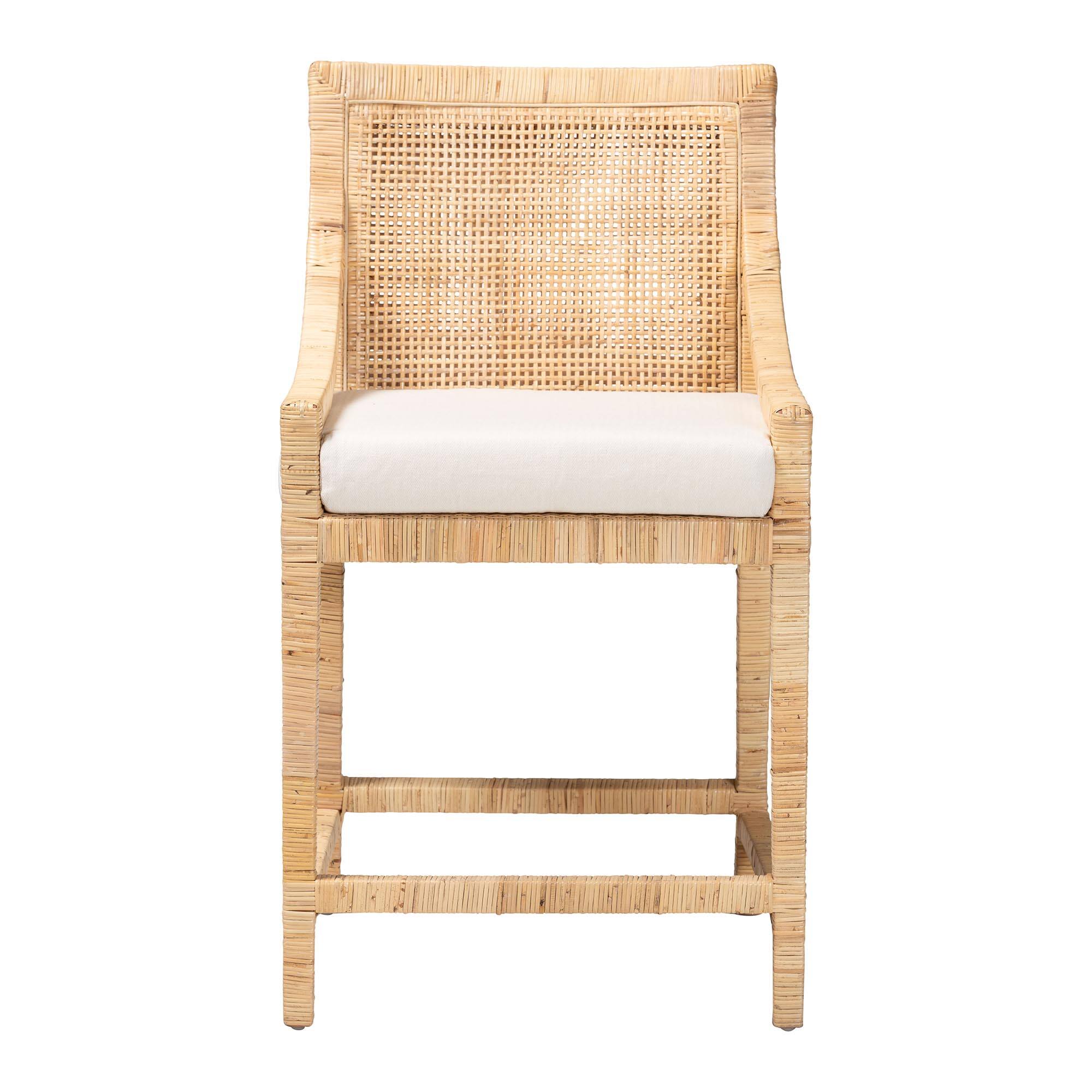Angle. bali & pari - Alexis Natural Rattan Counter Stool - Handcrafted Wingback Counter Chair with Woven Back and Removable Seat Cushion - Light Honey.