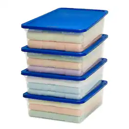Homz - 28 Qt Snaplock Clear Plastic Storage Container Bin with Lid, Blue (4 Pack) - Clear with Blue Lid