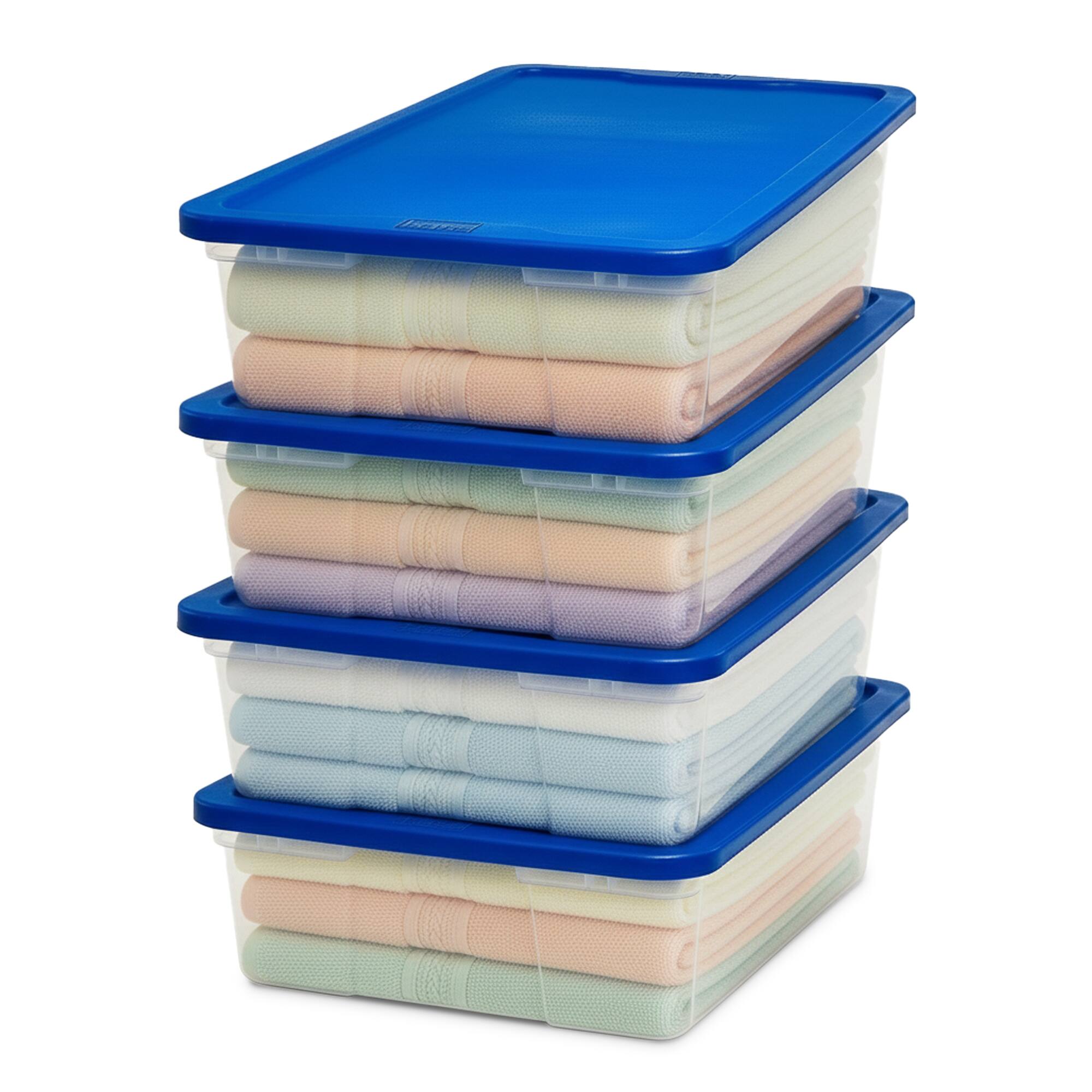 Front. Homz - Homz 28 Qt Snaplock Clear Plastic Storage Container Bin with Lid, Blue (4 Pack) - Clear with Blue Lid.
