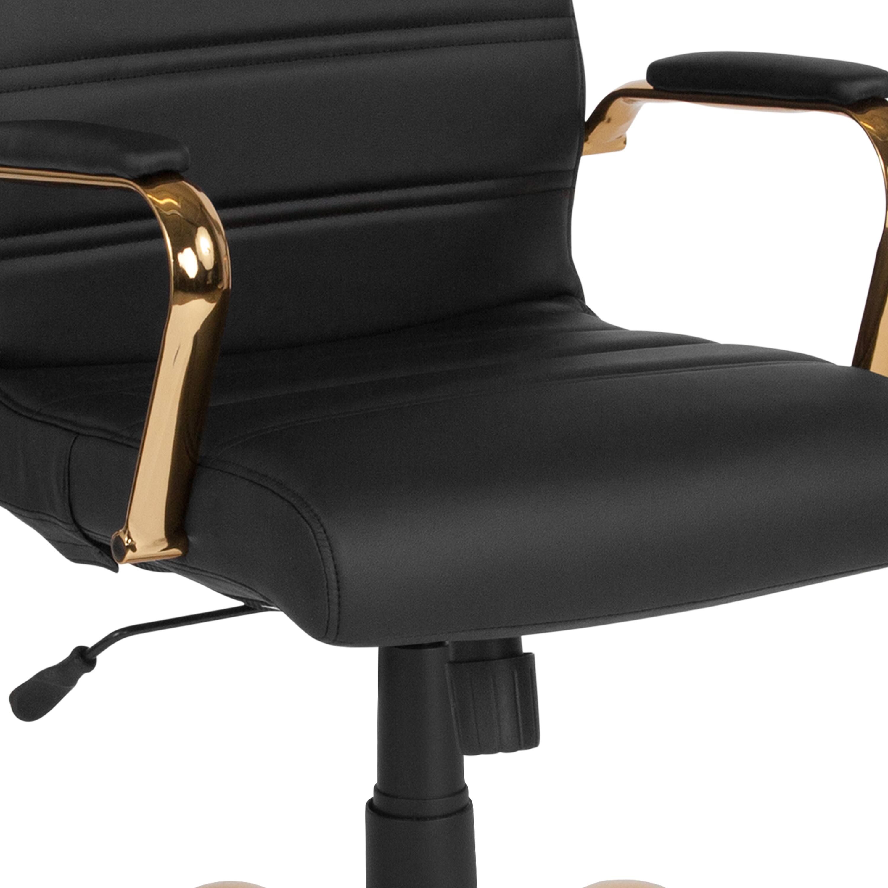 Alt View 9. Emma + Oliver - High Back Executive Swivel Office Chair with Metal Frame and Arms - Black LeatherSoft/Gold Frame.