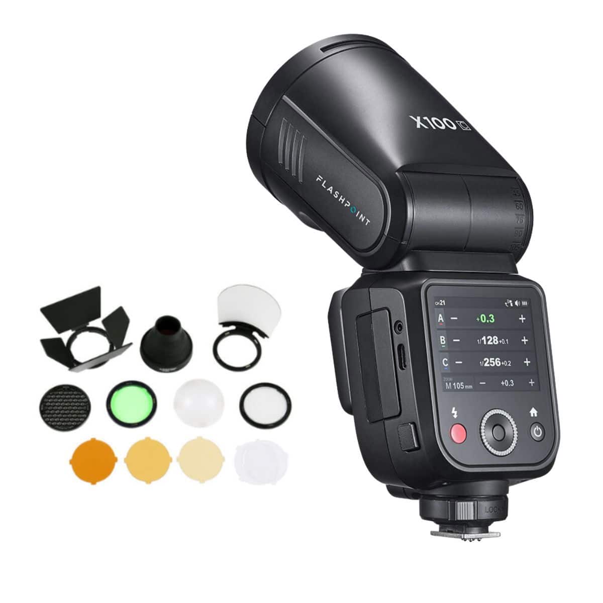 Flashpoint - X100 TTL R2 On Camera Li-on Round Head Flash For Nikon with Round Head Flash Accessory Kit
