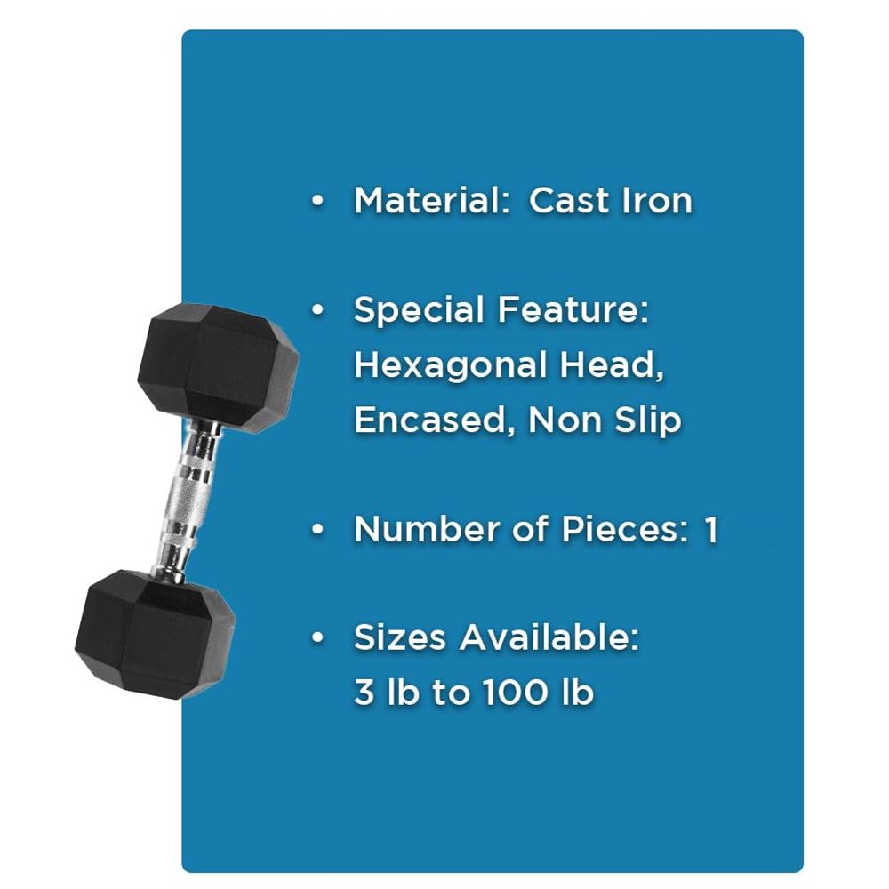 Material: Cast Iron  
Special Feature: Hexagonal Head, Encased, Non Slip  
Number of Pieces: 1  
Sizes Available: 3 lb to 100 lb