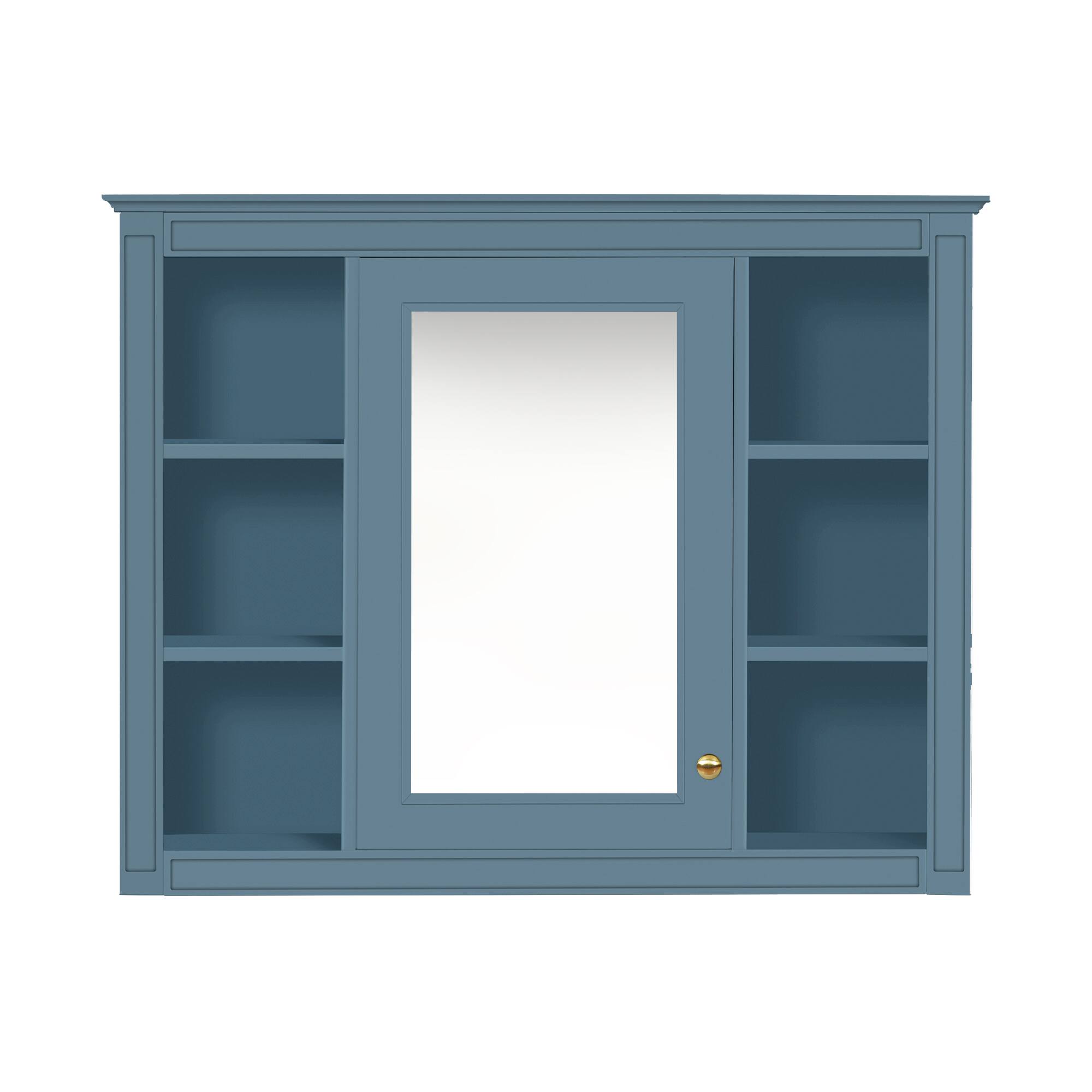 Alt View 2. Z-Edge - 35'' x 28'' Medicine Cabinet, Wall Mounted Bathroom Storage Cabinet, Modern Mirror Cabinet with Door and 6 Open Shelves - Blue.