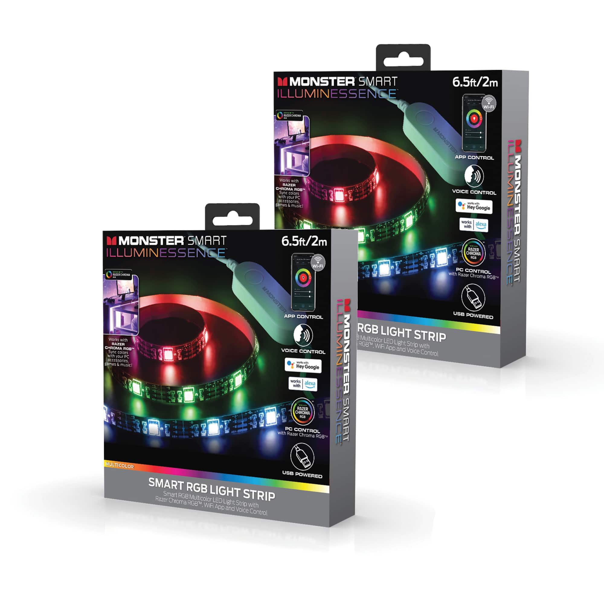 Monster - Smart 6.5ft LED Strip Lights 2-Pack, LED Lights for Bedroom, App Control - Multicolor