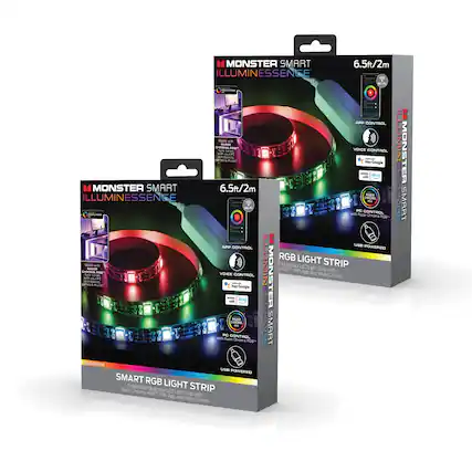 MONSTER SMART ILLUMINESSENCE 6.5ft/2m
- APP CONTROL
- VOICE CONTROL (Hey Google, Alexa)
- PC CONTROL (Razer Chroma RGB)
- USB POWERED
SMART RGB LIGHT STRIP
Smart RGB Multicolor Light Strip with Razer Chroma RGB, WiFi App and Voice Control
- RGB LIGHT STRIP
- USB POWERED