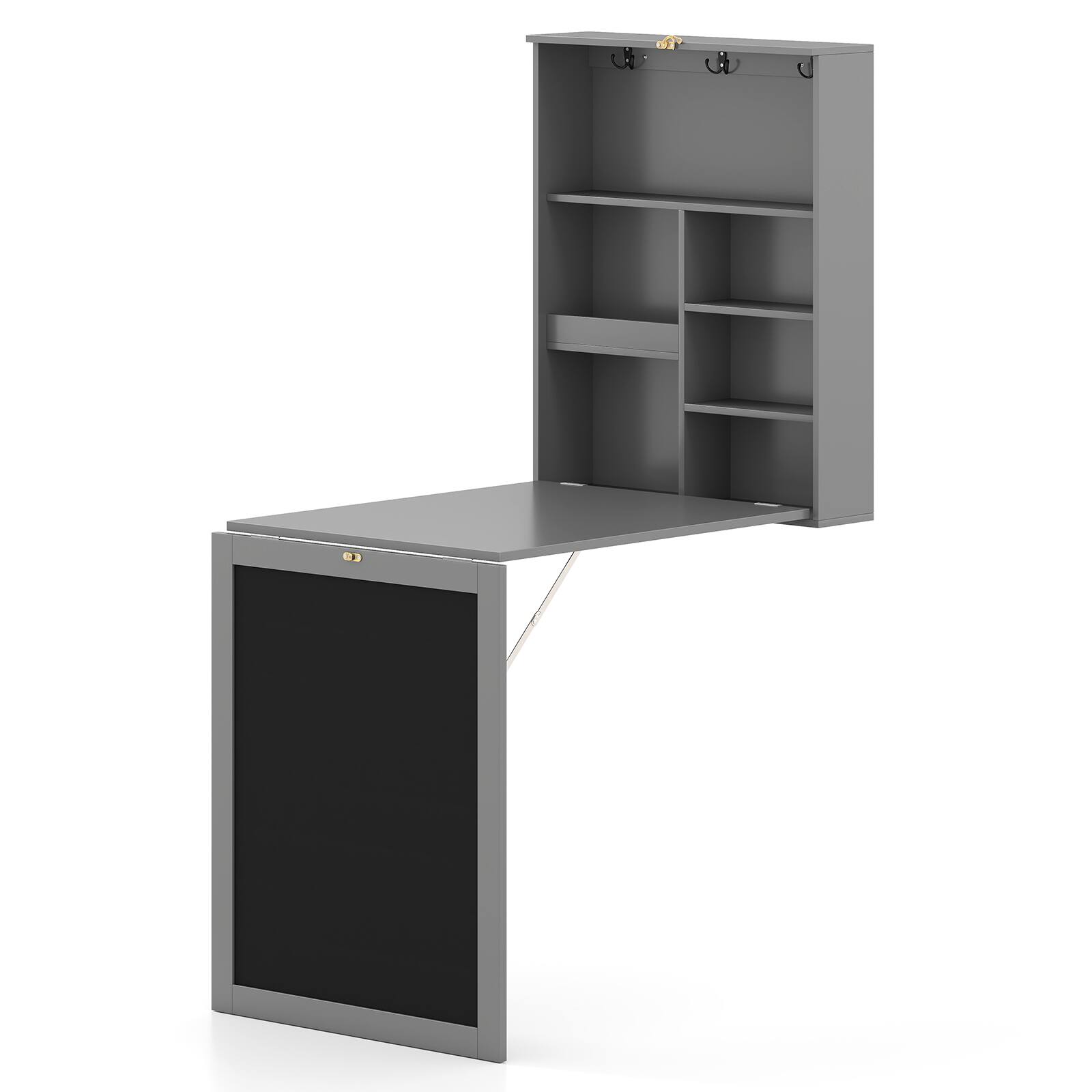 Alt View 9. Gymax - Gymax Wall Mounted Table Fold Out Convertible Desk with A Blackboard/Chalkboard Grey - Grey.