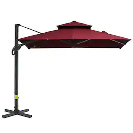 Outsunny - 10ft Offset Patio Umbrella, Hanging Cantilever Umbrella, Square Shape, Aluminum Cross Base, Tilt, 360-Degree Rotation - Red