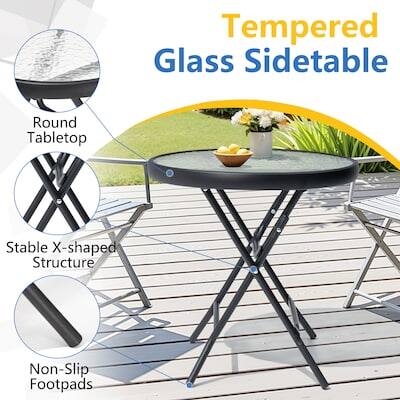 Tempered Glass Sidetable  
Round Tabletop  
Stable X-shaped Structure  
Non-Slip Footpads
