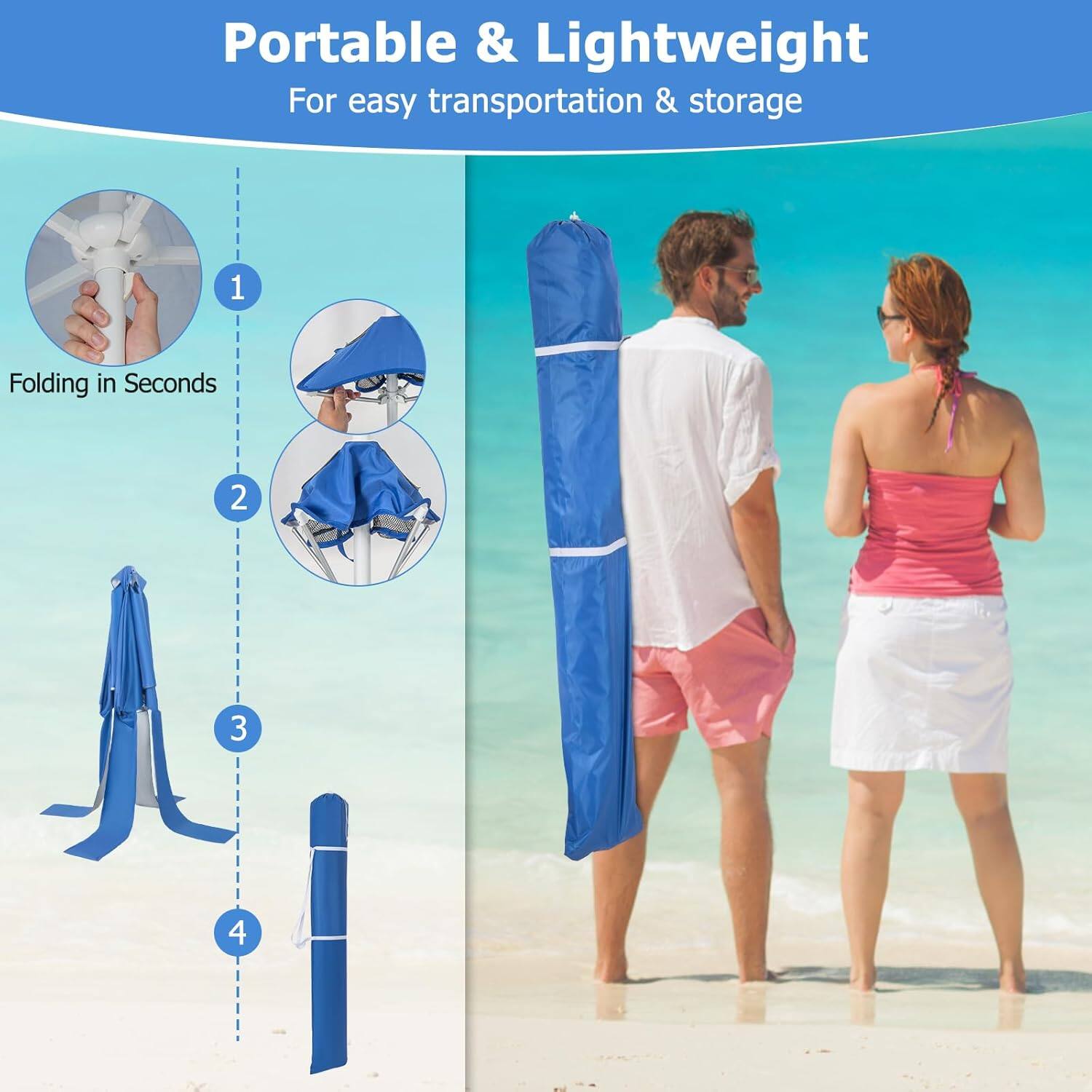 Portable & Lightweight  
For easy transportation & storage  

1. Folding in Seconds  
2.  
3.  
4.