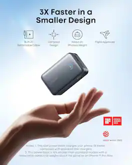 Anker - 10,000mAh Portable Charger with 2.3 ft InstaCord Retractable Cable, Nano Power Bank, 45W Max Compact Battery Pack