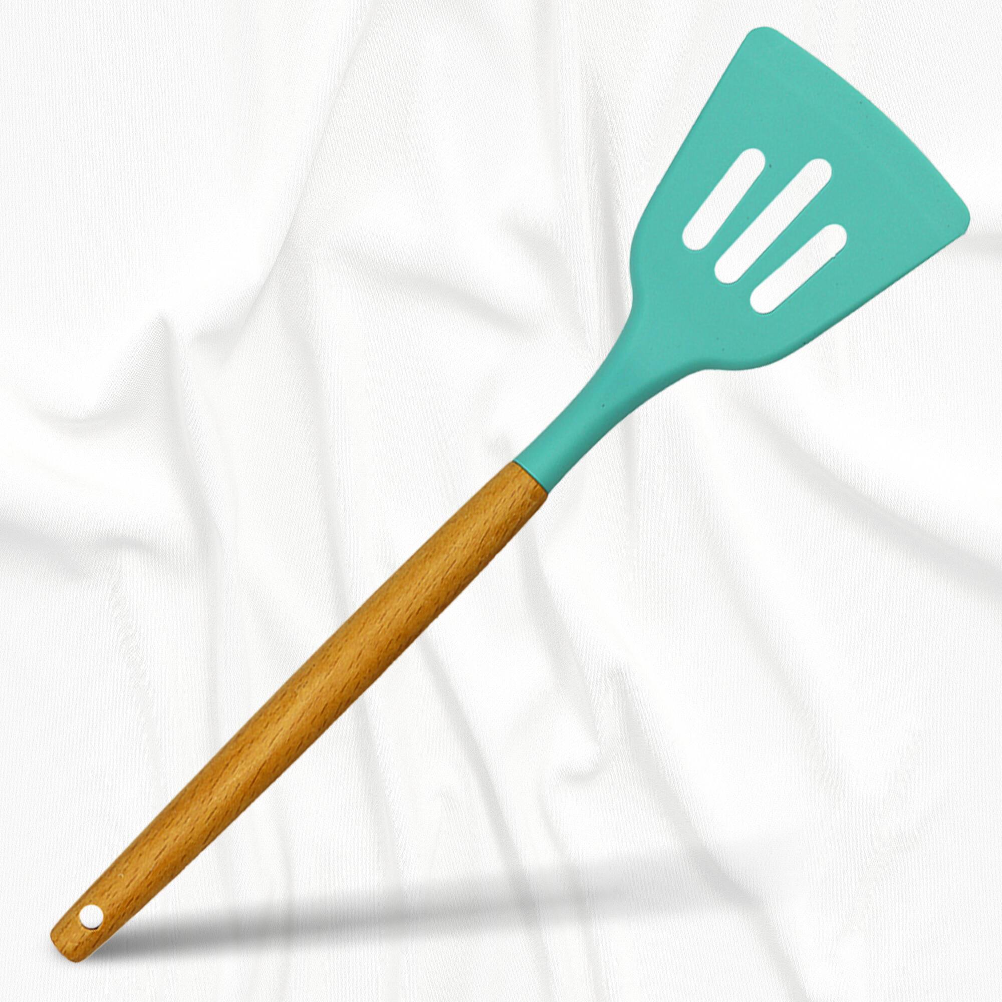 Alt View 2. Cheer Collection - 12-Piece Silicone Cooking Utensil Set with Wooden Handles and Holder, Aqua - Aqua.