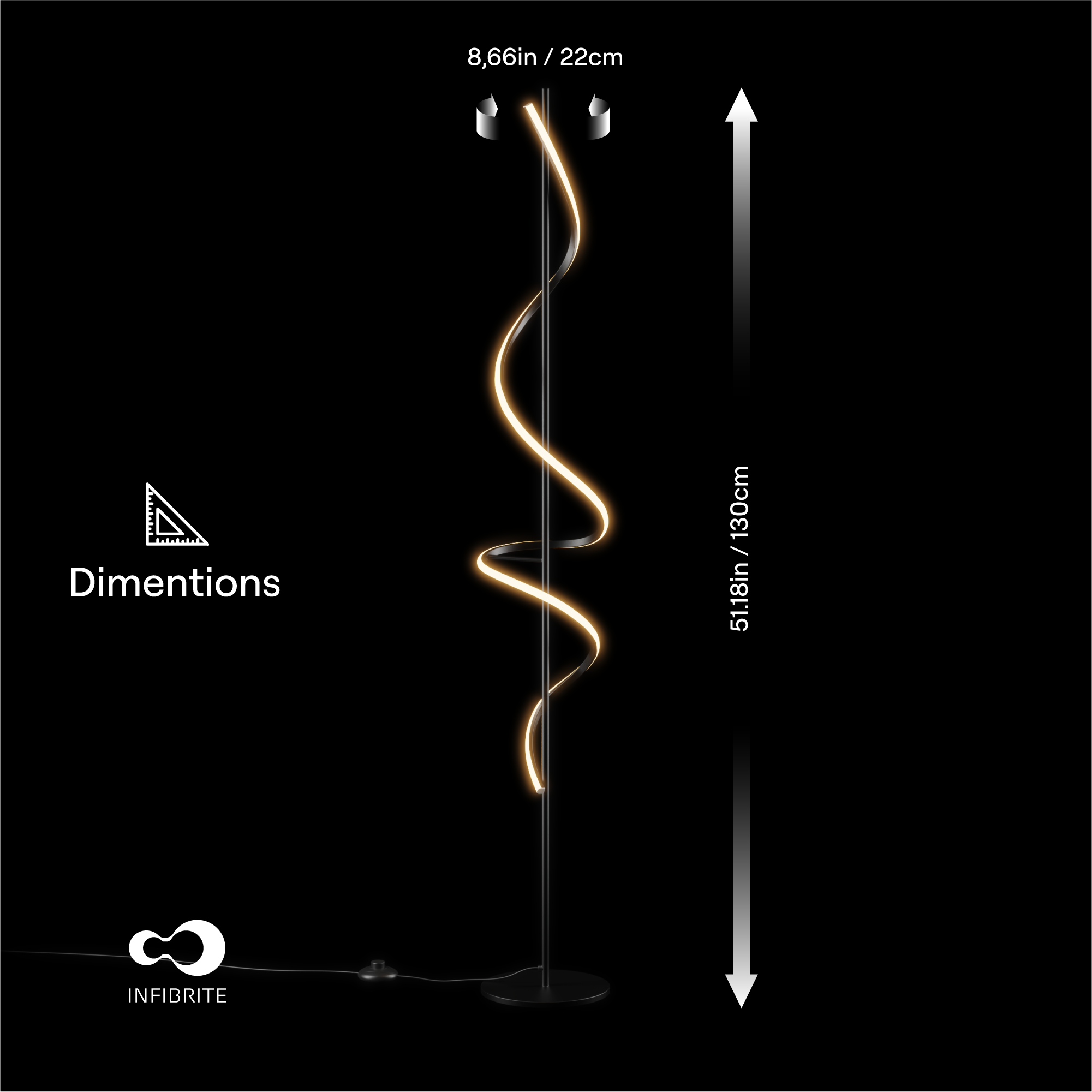 8.66in / 22cm  
Dimensions  
51.18in / 130cm  
INFIBRITE