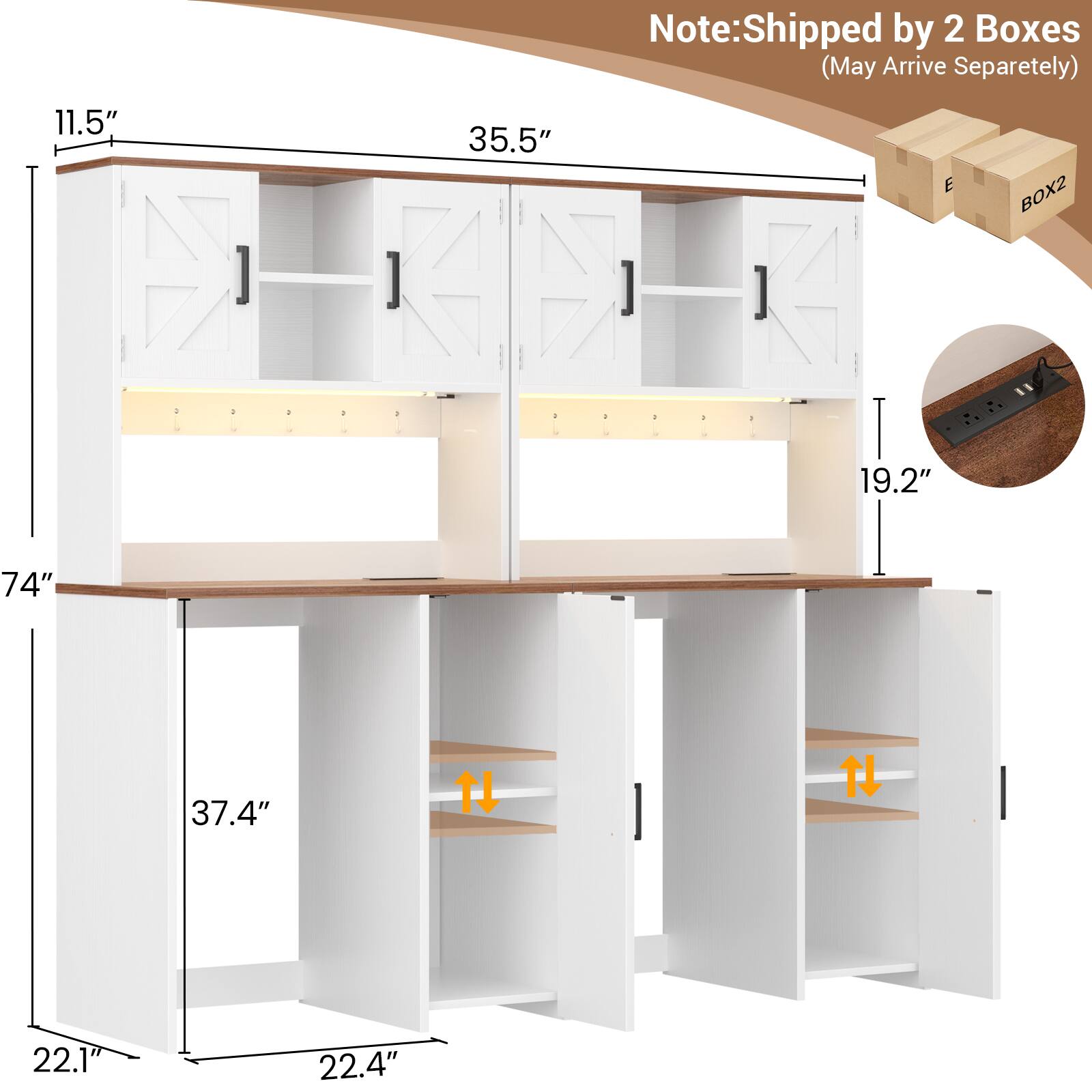Note: Shipped by 2 Boxes (May Arrive Separately)

11.5" - 35.5"  
19.2"  
74"  
37.4"  
22.1" - 22.4"