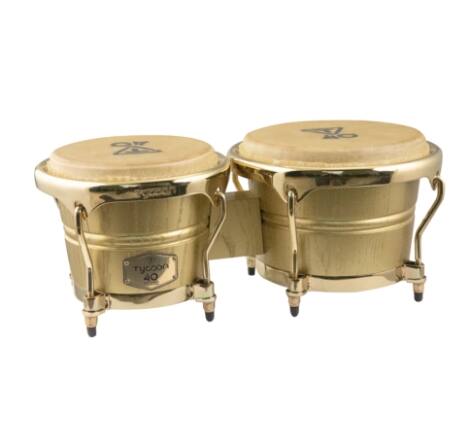 Front. Tycoon Percussion - 40th Anniversary 7-Inch and 8.5-Inch White Ash Bongo Drum Set with Water Buffalo Skin Heads, Deluxe Hoops and Wrench.