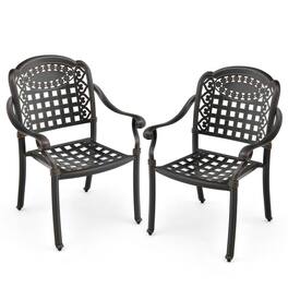 Pefilos - Set of 2 Cast Aluminum Patio Chairs with Armrests, Weather Resistance Patio Chairs - Brown