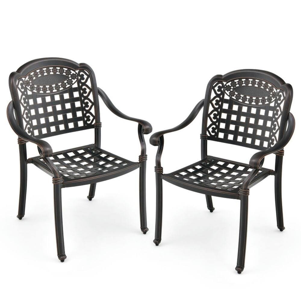 Front. Pefilos - Set of 2 Cast Aluminum Patio Chairs with Armrests, Weather Resistance Patio Chairs - Brown.