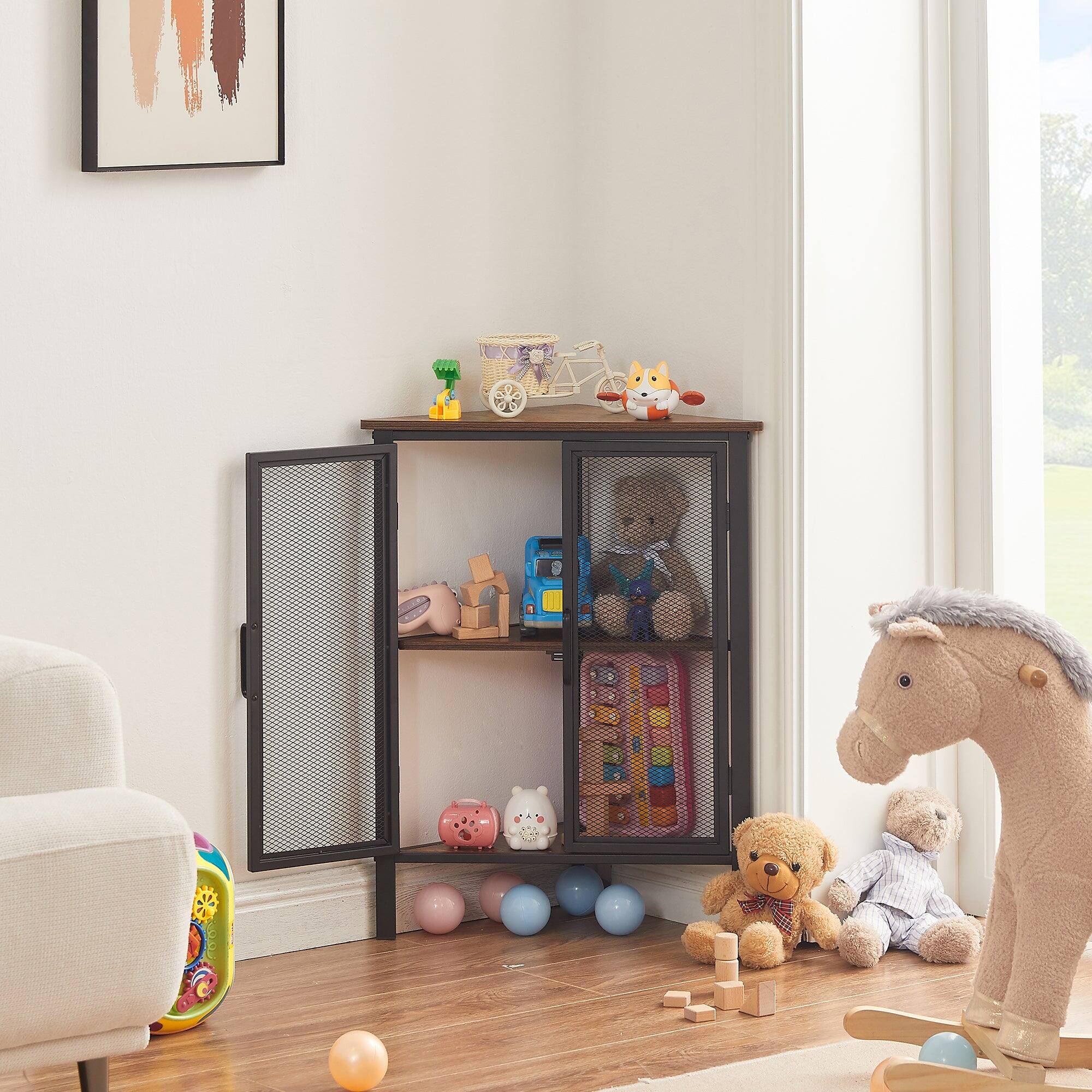 Alt View 2. Vecelo - Triangle Corner Storage Cabinet with Doors, Small Corner Cabinet with Shelves for Bathroom,Entryway - Brown.