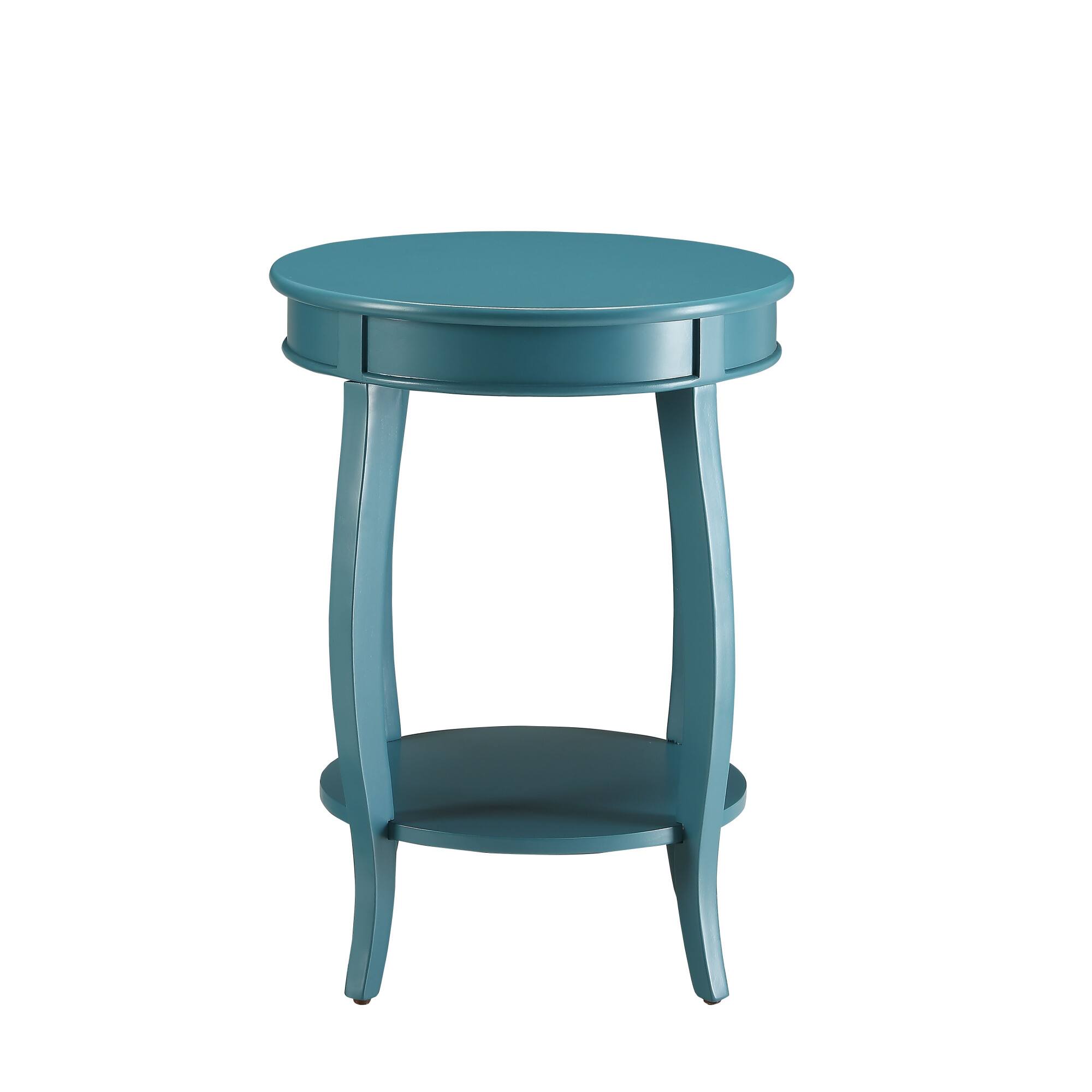 Left. GOODSILO - Elegant Teal Finish Round Accent Table with Cabriole Legs and Bottom Storage Shelf for Living Room Decor - Teal.