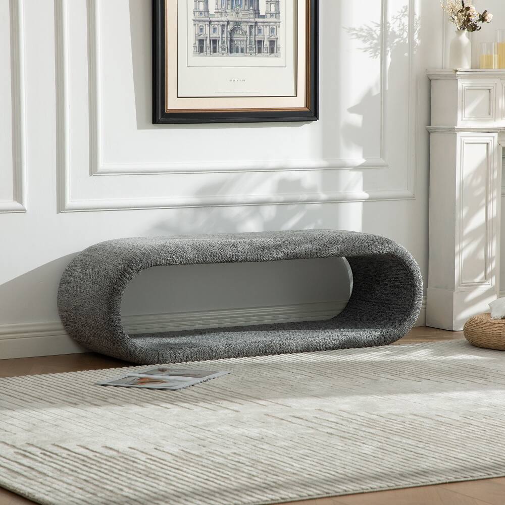 Angle. Ropilly - Ropilly 52 Inch Modern Gray Chenille Upholstered Entryway Shoe Bench, End of Bed Bench with Iron Frame - Gray.