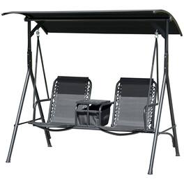 Resenkos - 2-Person Swing With Canopy, Storage, Cup Holder, Blue, Outdoor Porch Seating, Black