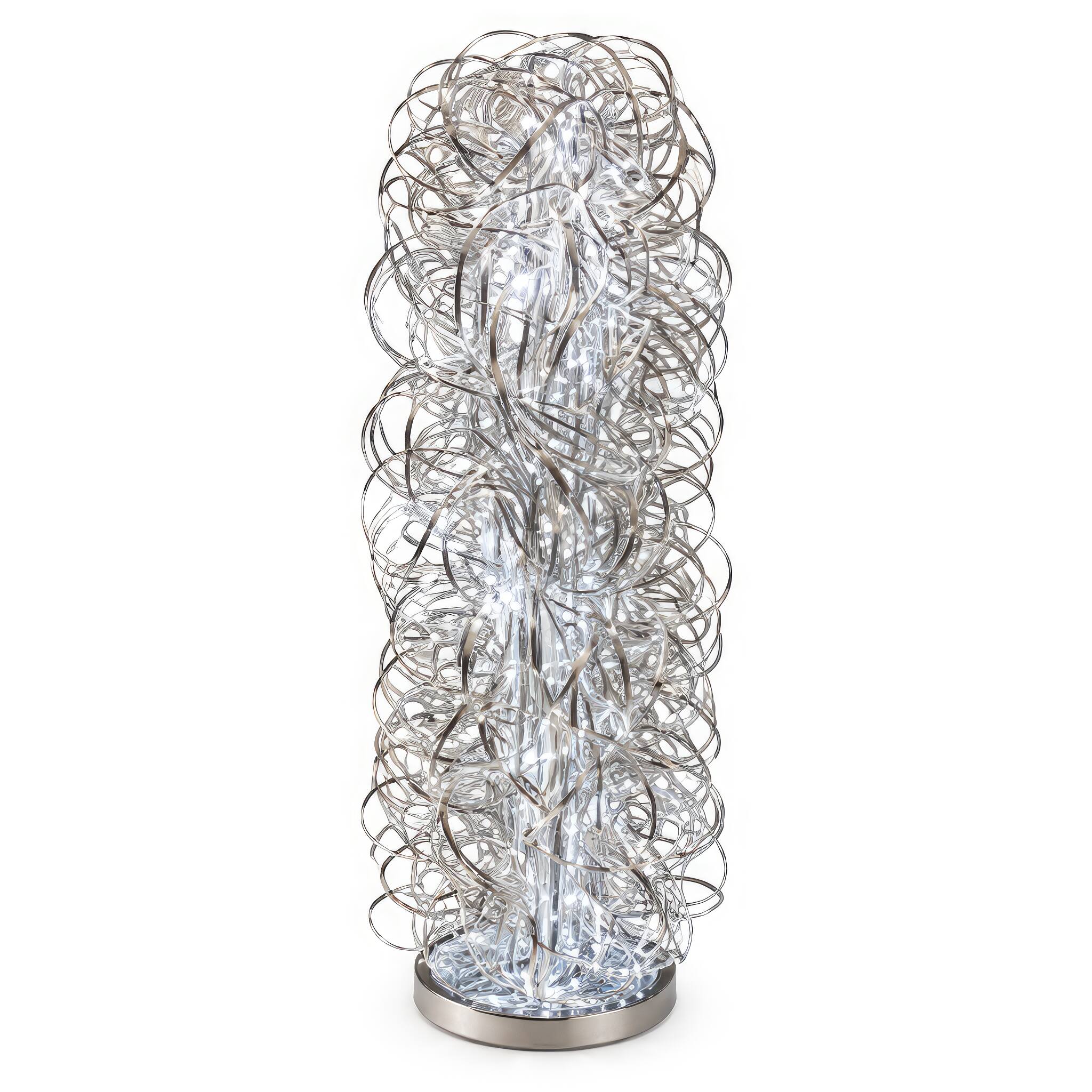 Angle. FC Design - 32"H Artsy LED Aluminum Wire Wrapped Decorative Column Lamp with Chrome Finish Base.