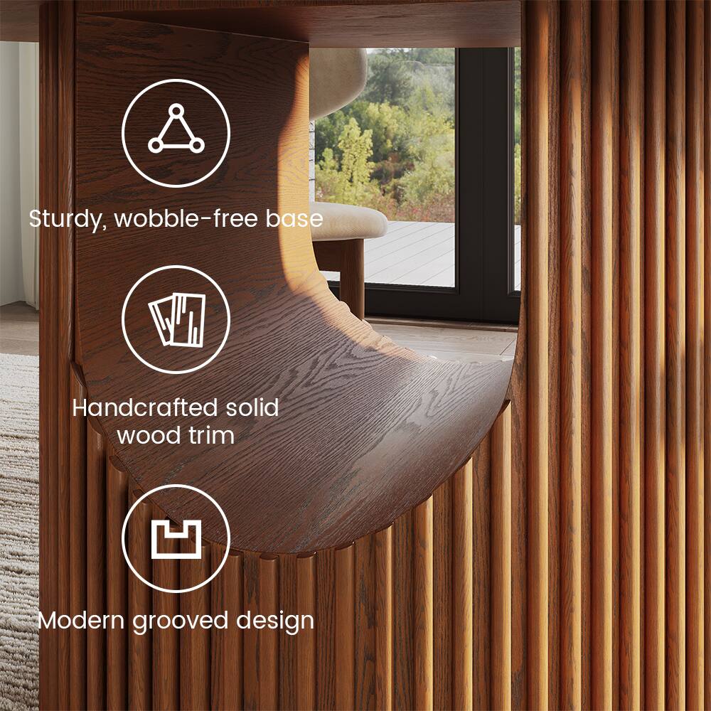 Sturdy, wobble-free base  
Handcrafted solid wood trim  
Modern grooved design