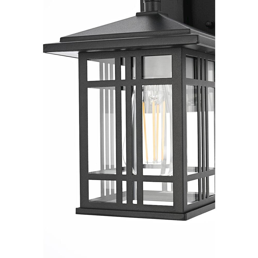 Alt View 2. Elegant Lighting - Harley 12 inch Outdoor Wall sconce in Black - Black And Clear.