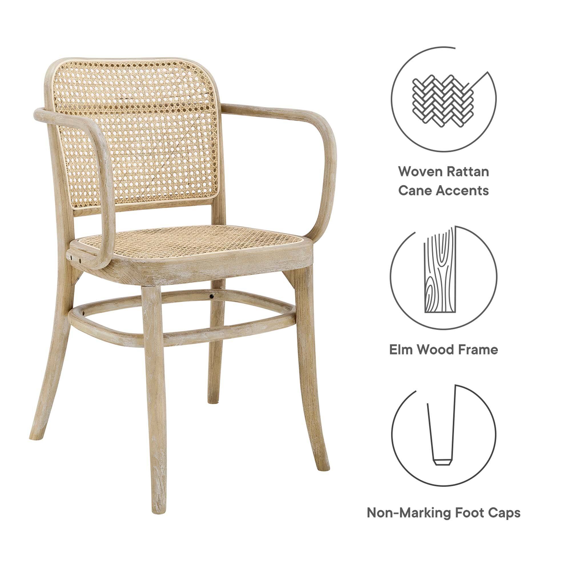 Woven Rattan Cane Accents  
Elm Wood Frame  
Non-Marking Foot Caps