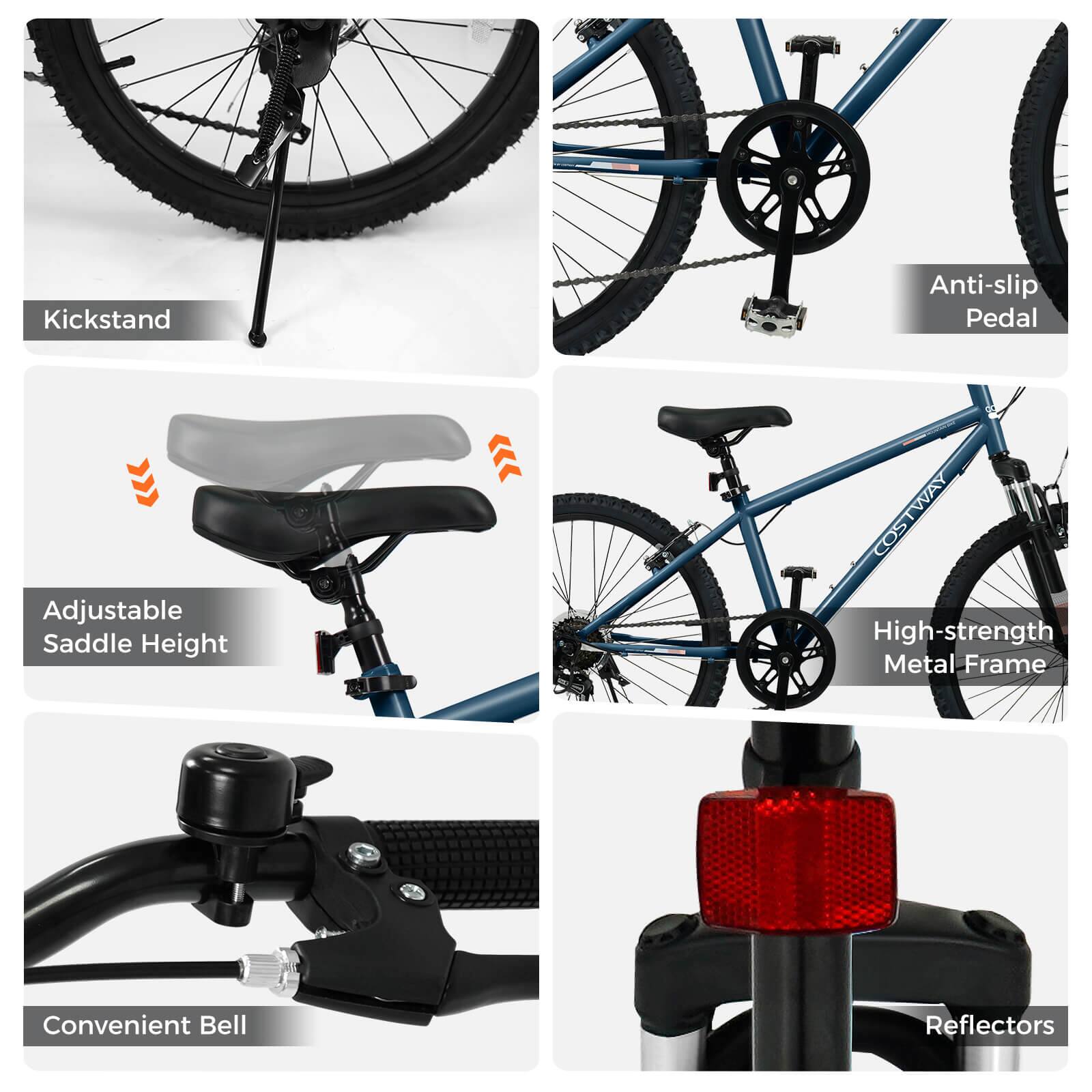 - Kickstand
- Anti-slip Pedal
- Adjustable Saddle Height
- High-strength Metal Frame
- Convenient Bell
- Reflectors