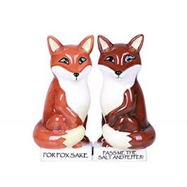 Pacific Trading - For Fox Sake Foxes Ceramic Salt and Pepper Shakers Magnetic - Multicolor