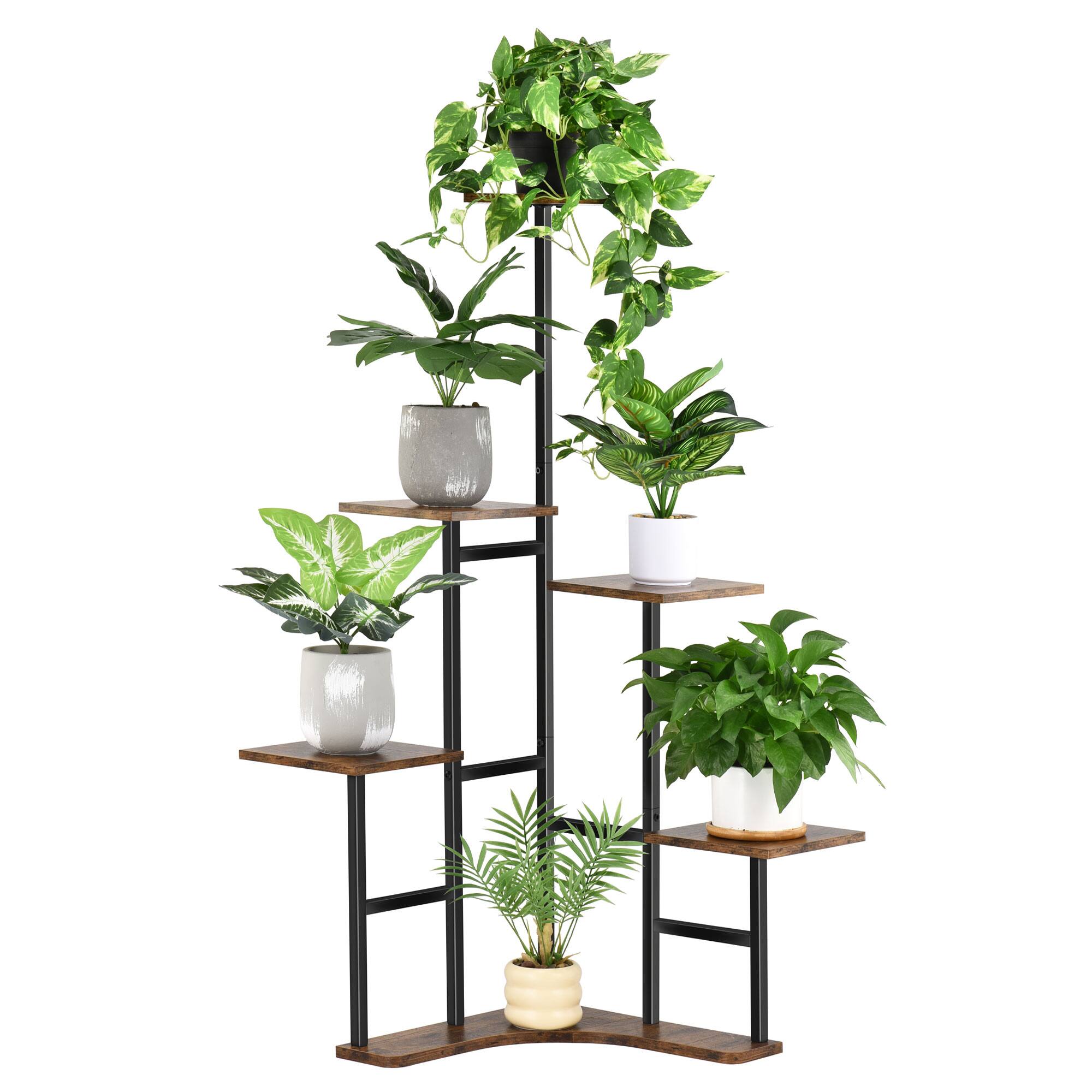 Front. Unique Bargains - Corner Plant Stand Indoor, 6 Tier Corner Plant Shelf Flower Stand for Multiple Plants, Shelves Organizer Rack (Square) - Black.