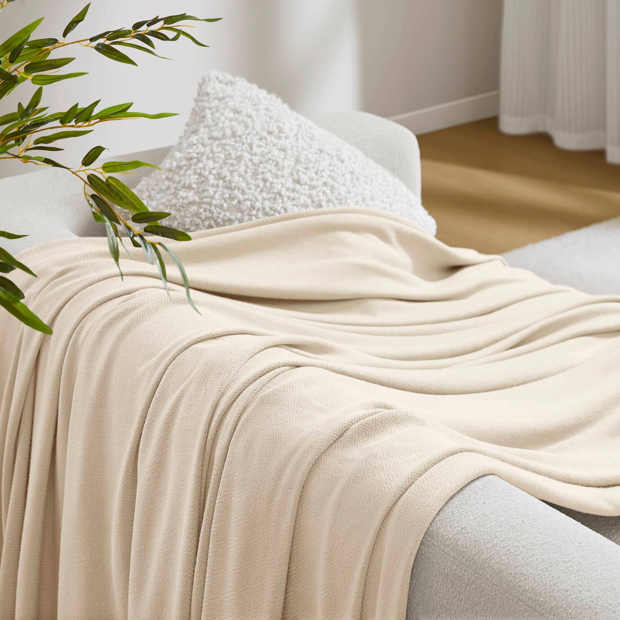 Gracie Mills Kaelith Bamboo Cotton Rayon Blanket Textured Ivory - Best Buy