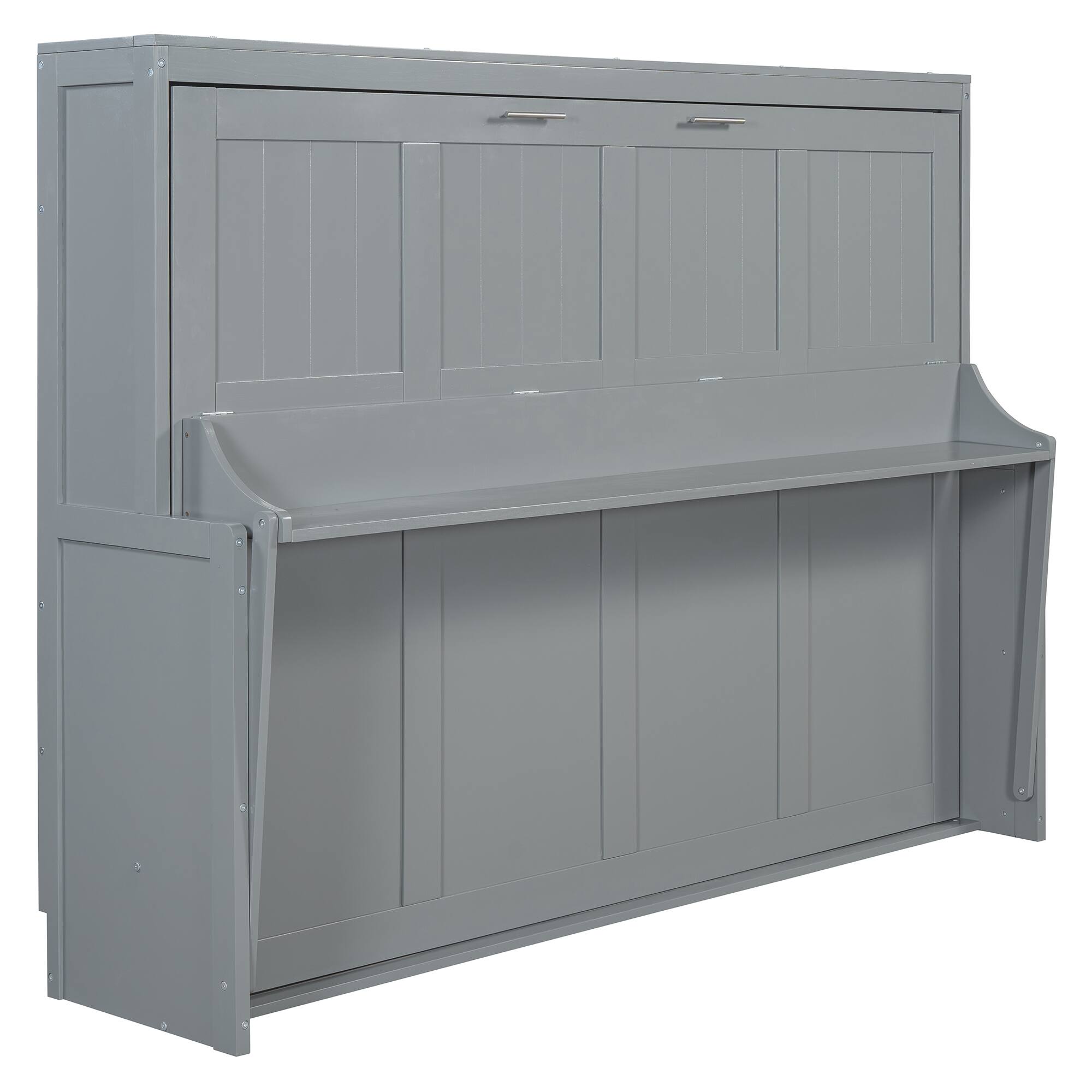 Alt View 1. Tiramisubest - Queen Size Gray Wood Murphy Bed with Hydraulic Lift & Desk, Space-Saving - Gray.