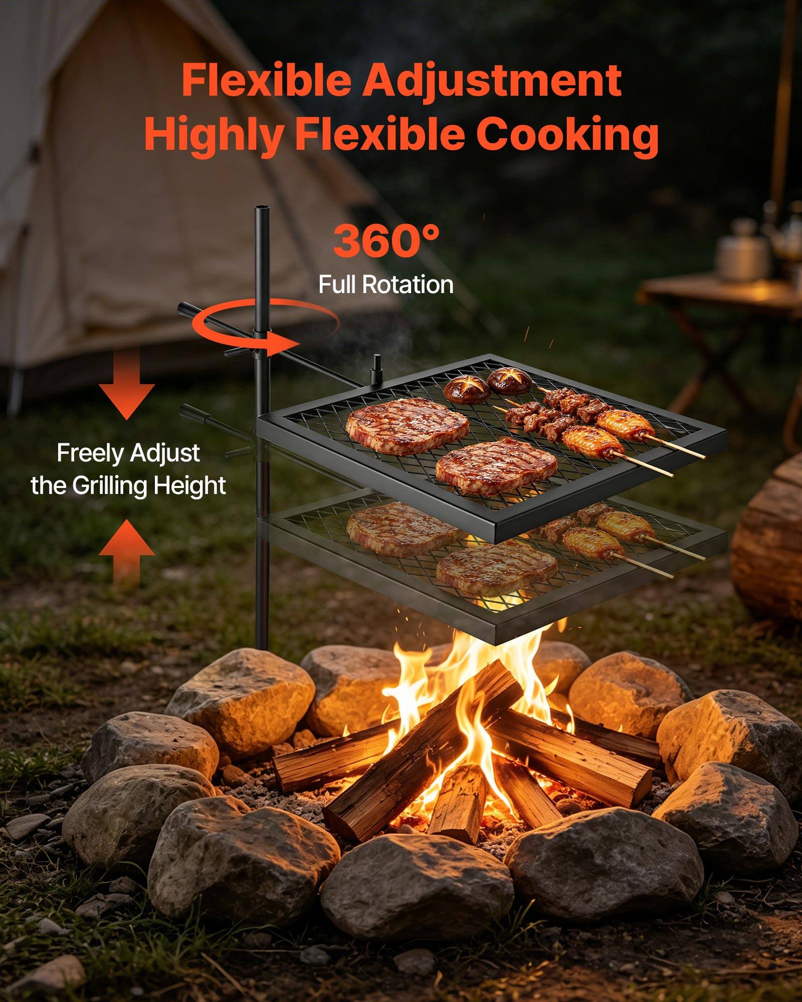 Flexible Adjustment  
Highly Flexible Cooking  
360° Full Rotation  
Freely Adjust the Grilling Height