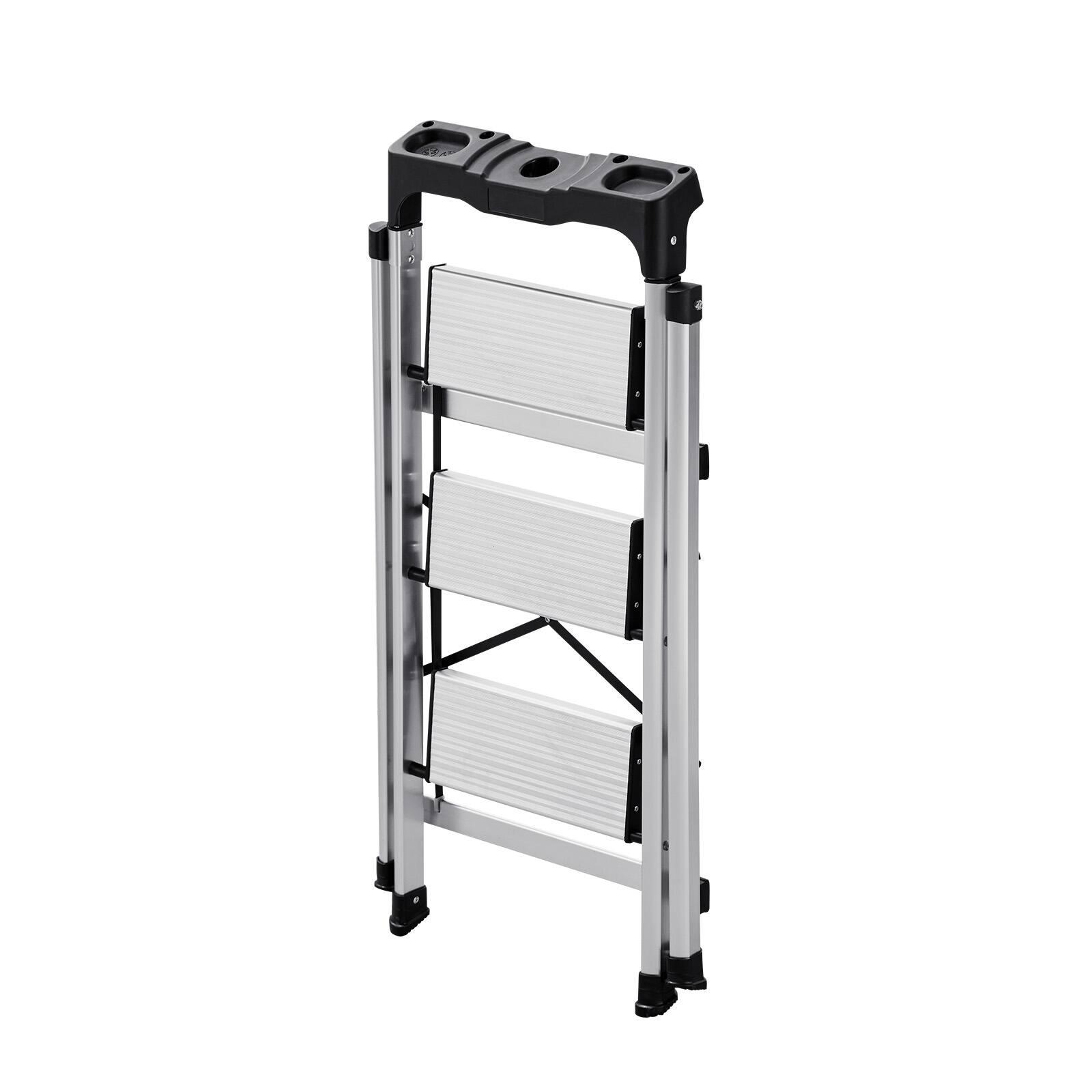 Alt View 5. VEVOR - 3 Step Ladder, Folding Step Stool with Wide Anti-Slip Pedal and Comfort Handgrip, 330 lbs Capacity Portable Aluminum - Silver.