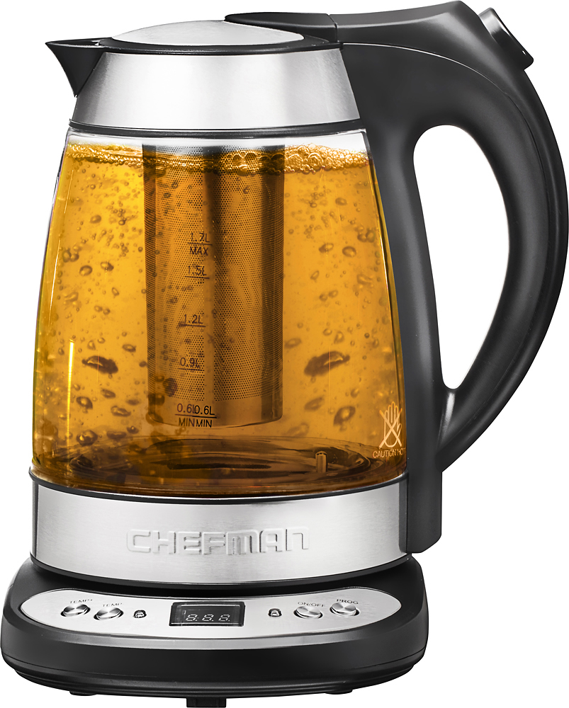 Chefman Electric Glass Kettle with Tea Infuser - Stainless Steel