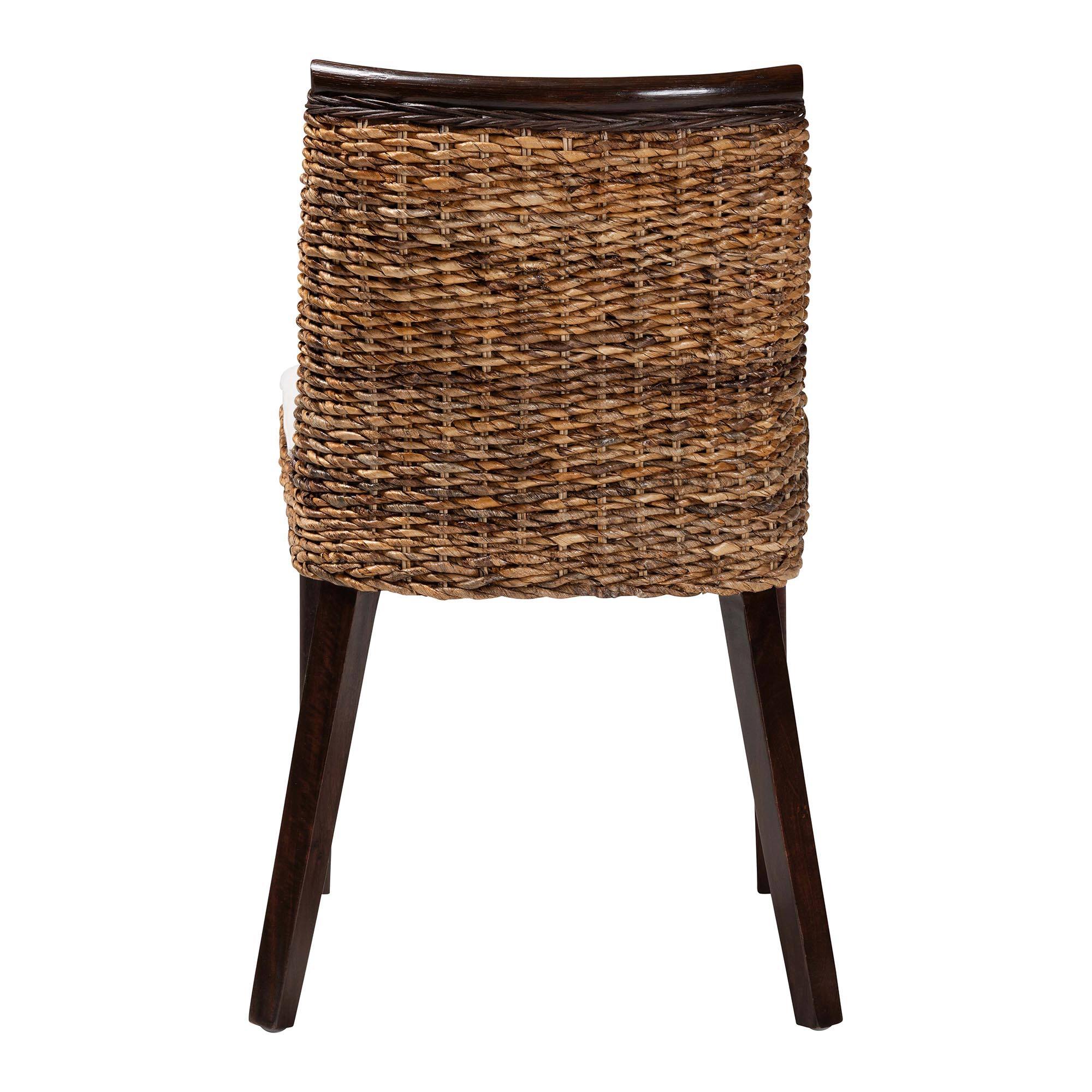 Back. bali & pari - Abbas Bohemian Seagrass and Wood Dining Chair - Natural Brown/White/Dark Brown.