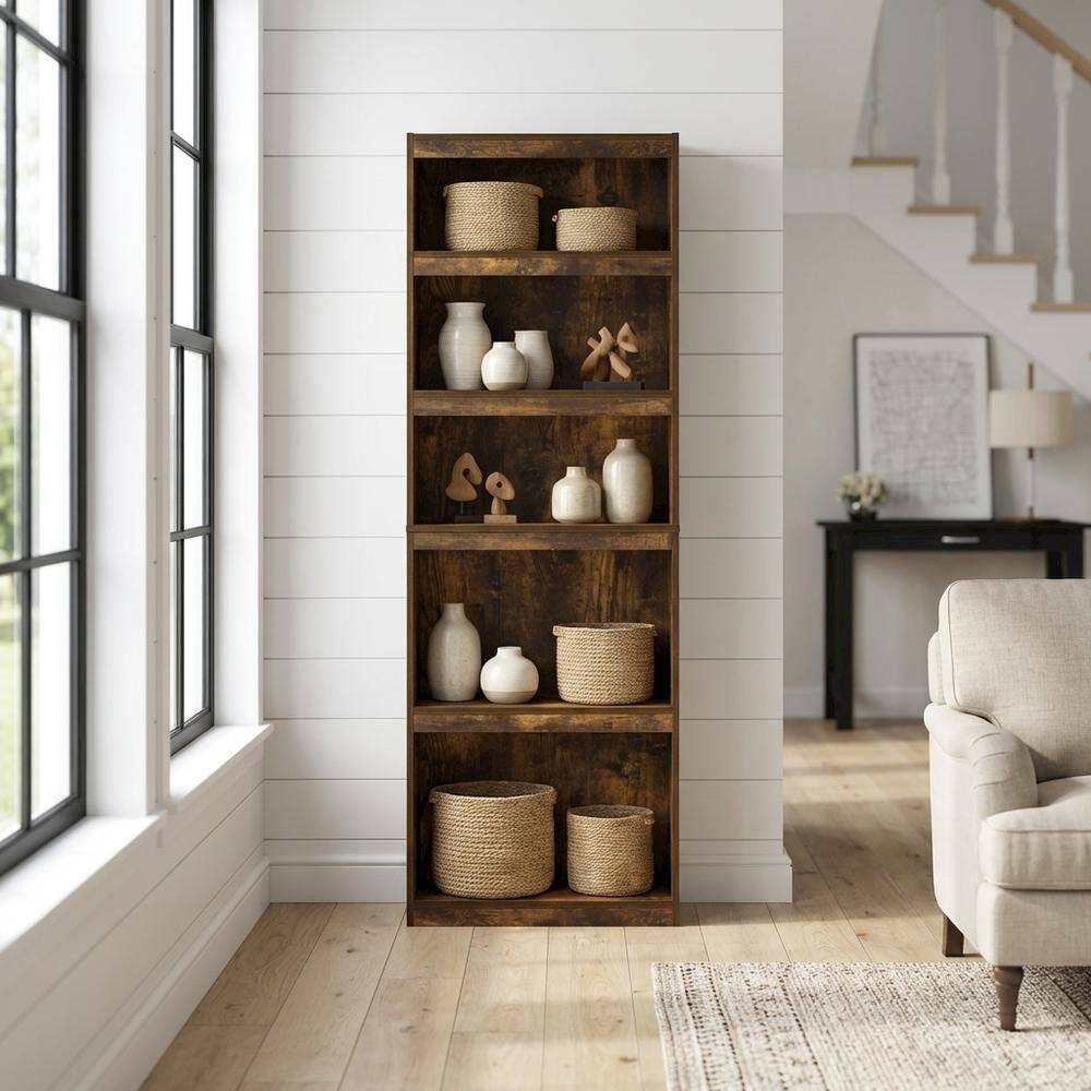 Angle. FurniFact - Amber Pine 5-Tier Shelf Bookcase with Ample Storage Space - Amber Pine.