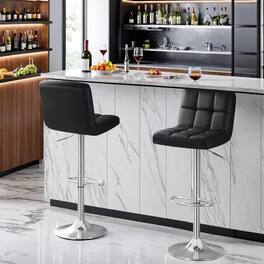 Hivvago - Set of 2- Faux Leather Barstool with Low Back Swivel Seat - Black