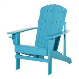 Outsunny - Wooden Adirondack Chair, Outdoor Patio Lawn Chair with Cup Holder, Weather Resistant Lawn Furniture - Sky Blue