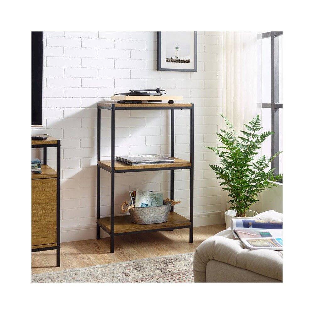 Angle. Caffoz - 3-Tier Transitional Wood Bookshelf With Open Shelves In Oak Brown - Brown Mahogany.