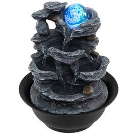 Gymax - Tabletop Water Fountain w/Rolling Crystal Ball Color-Changing LED Light Pump - Black