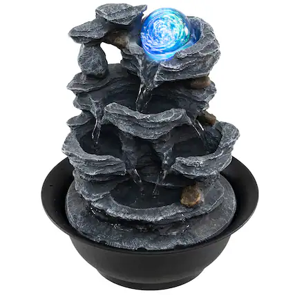 Front. Gymax - Gymax Tabletop Water Fountain w/Rolling Crystal Ball Color-Changing LED Light Pump - Black.